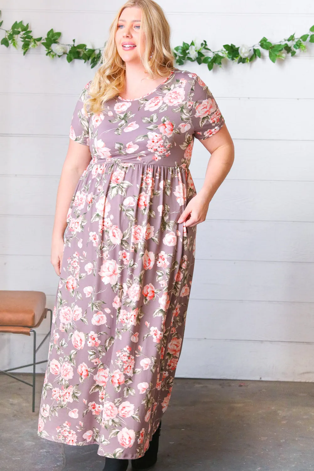Grey Floral Print Pocketed Maxi Dress