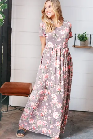 Grey Floral Print Pocketed Maxi Dress