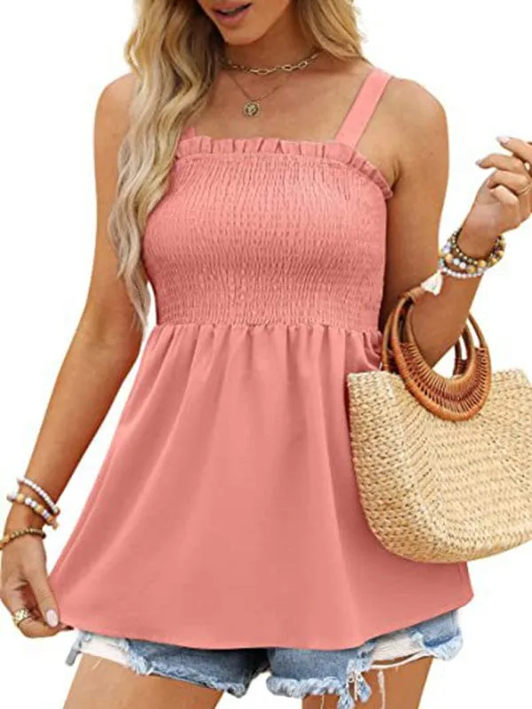 GYPSY GIRL - Ruffle Pleated Camisole Tank Top