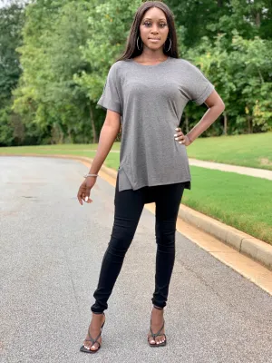 Hailey Slit Shirt | Charcoal - FINAL SALE