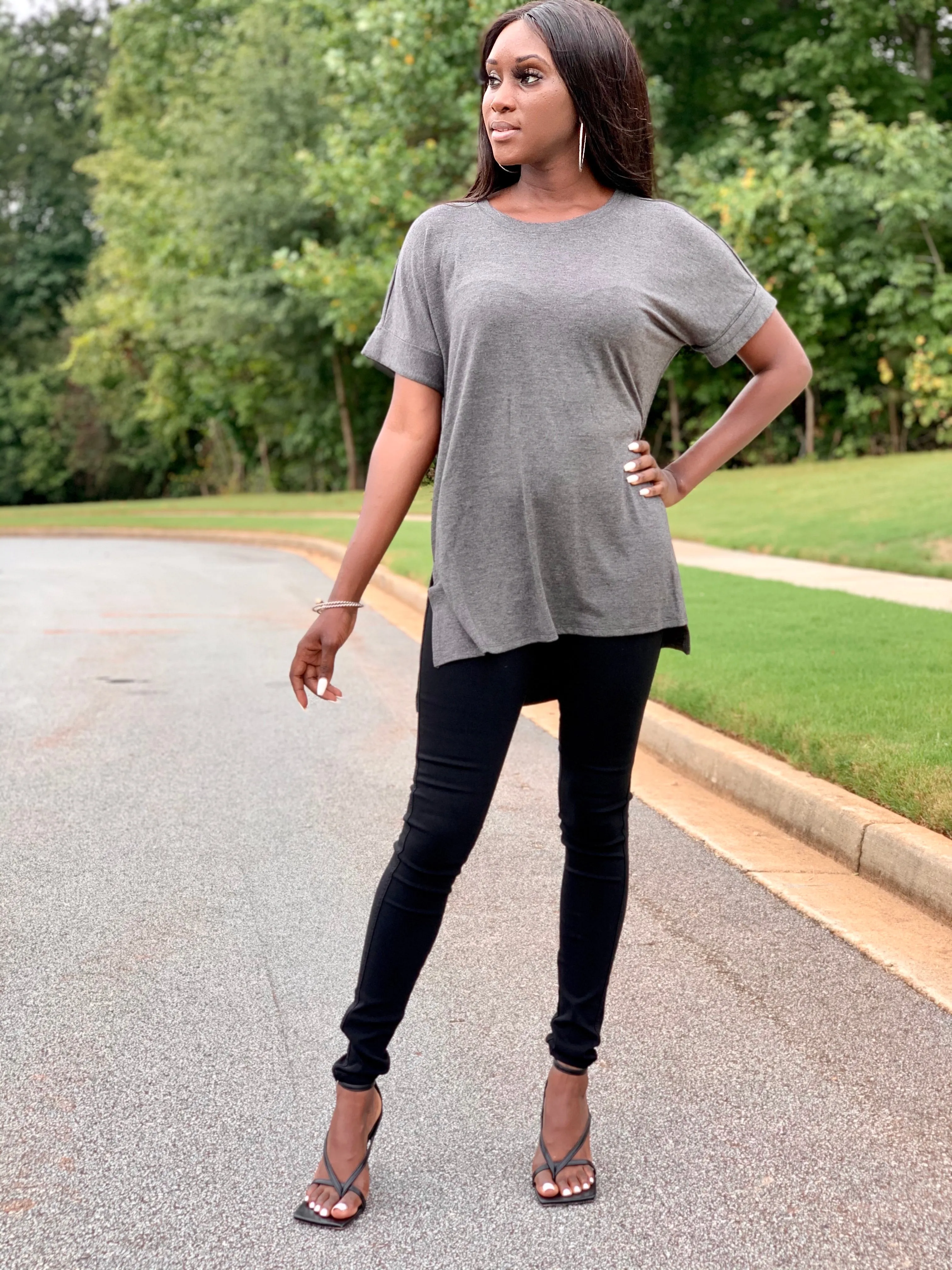 Hailey Slit Shirt | Charcoal - FINAL SALE