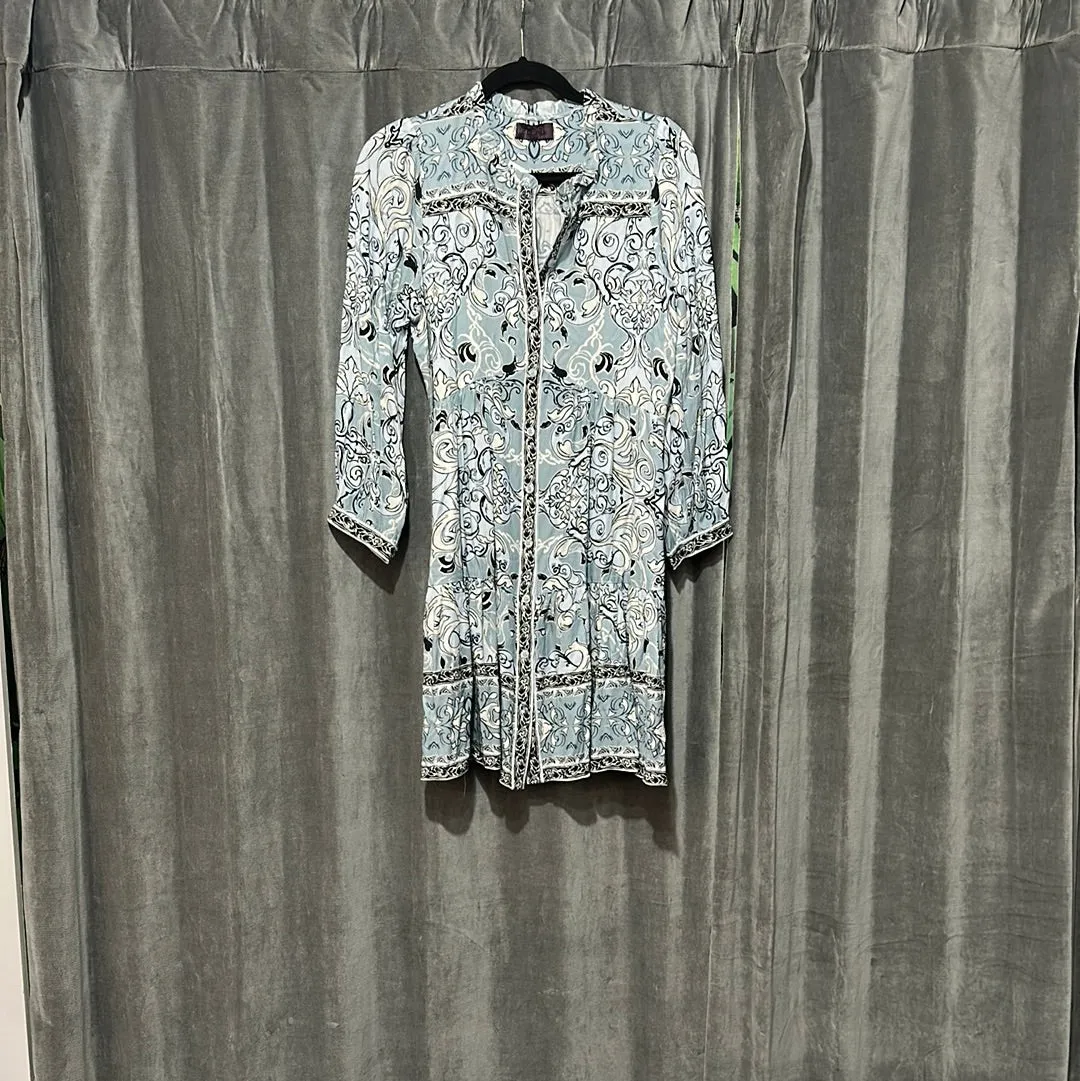 Hale Bob Light Blue Paisley Print Button Down Dress