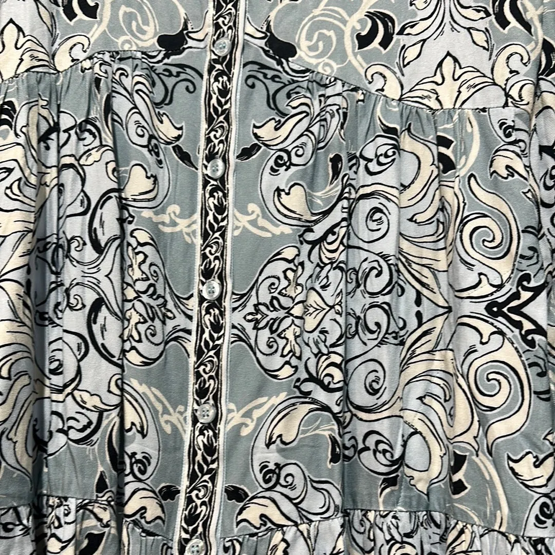 Hale Bob Light Blue Paisley Print Button Down Dress