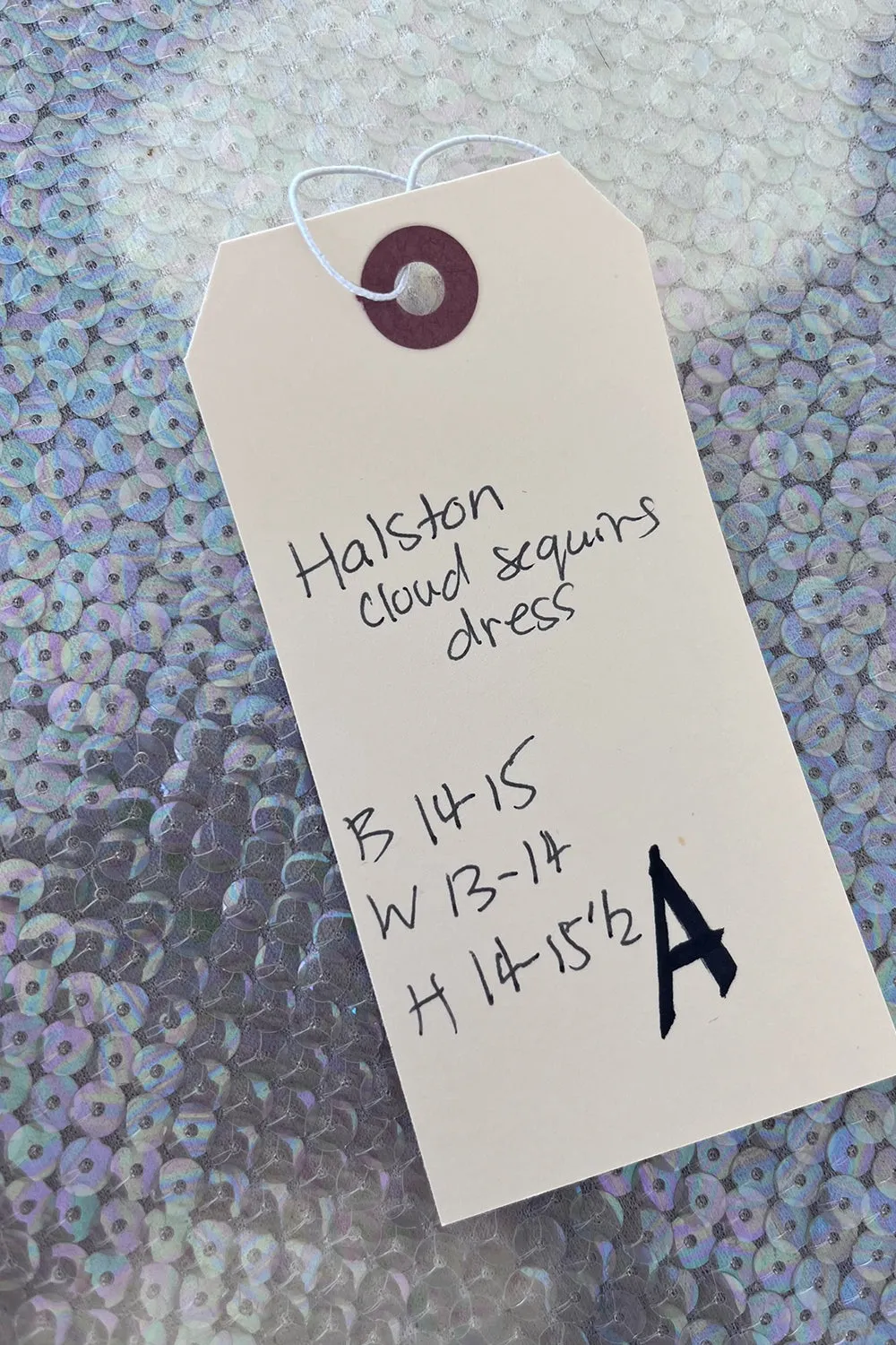 Halston Fall 1973 Cloud Dress in Silver Grey & Ivory Covered with Iridescent Sequins - 13-14" W