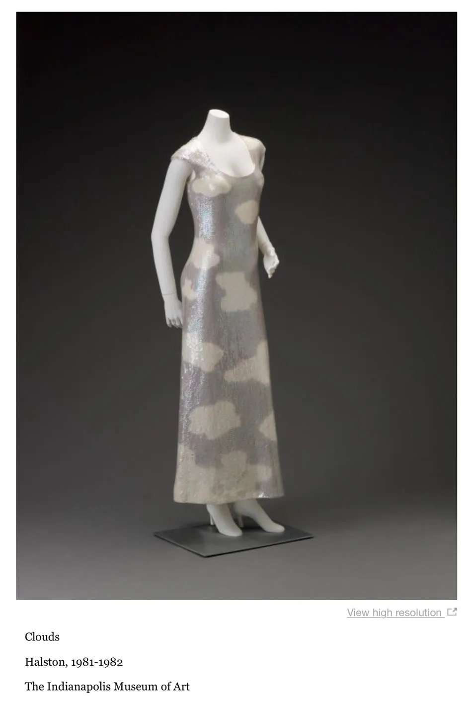 Halston Fall 1973 Cloud Dress in Silver Grey & Ivory Covered with Iridescent Sequins - 13-14" W