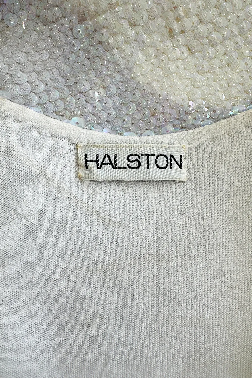Halston Fall 1973 Cloud Dress in Silver Grey & Ivory Covered with Iridescent Sequins - 13-14" W