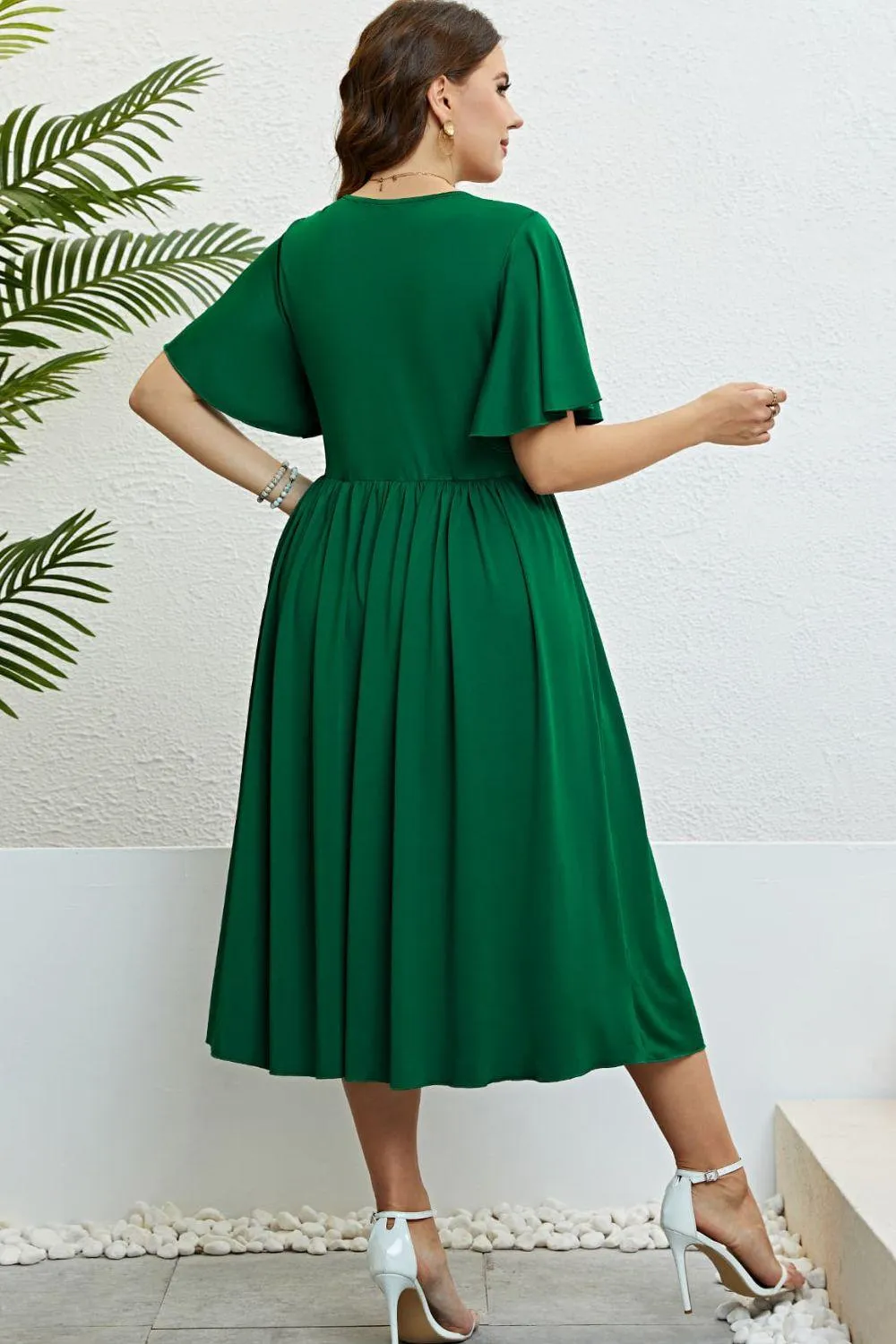 Hazel Blues® |  Flutter Sleeve Round Neck Dress