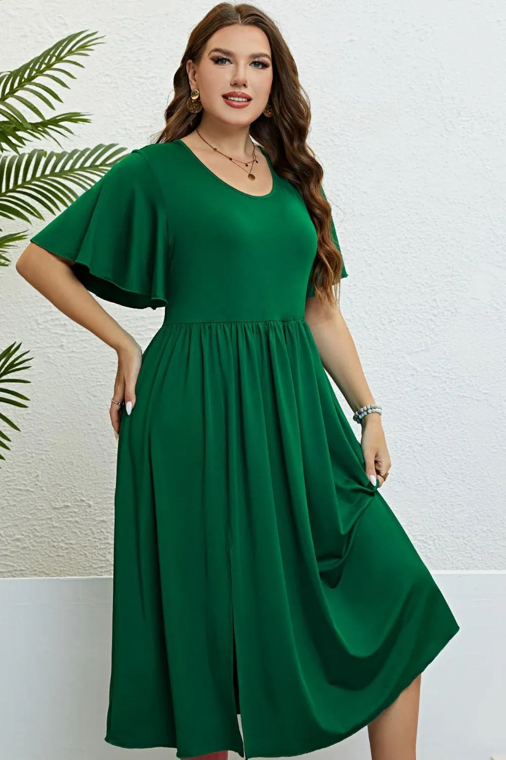 Hazel Blues® |  Flutter Sleeve Round Neck Dress