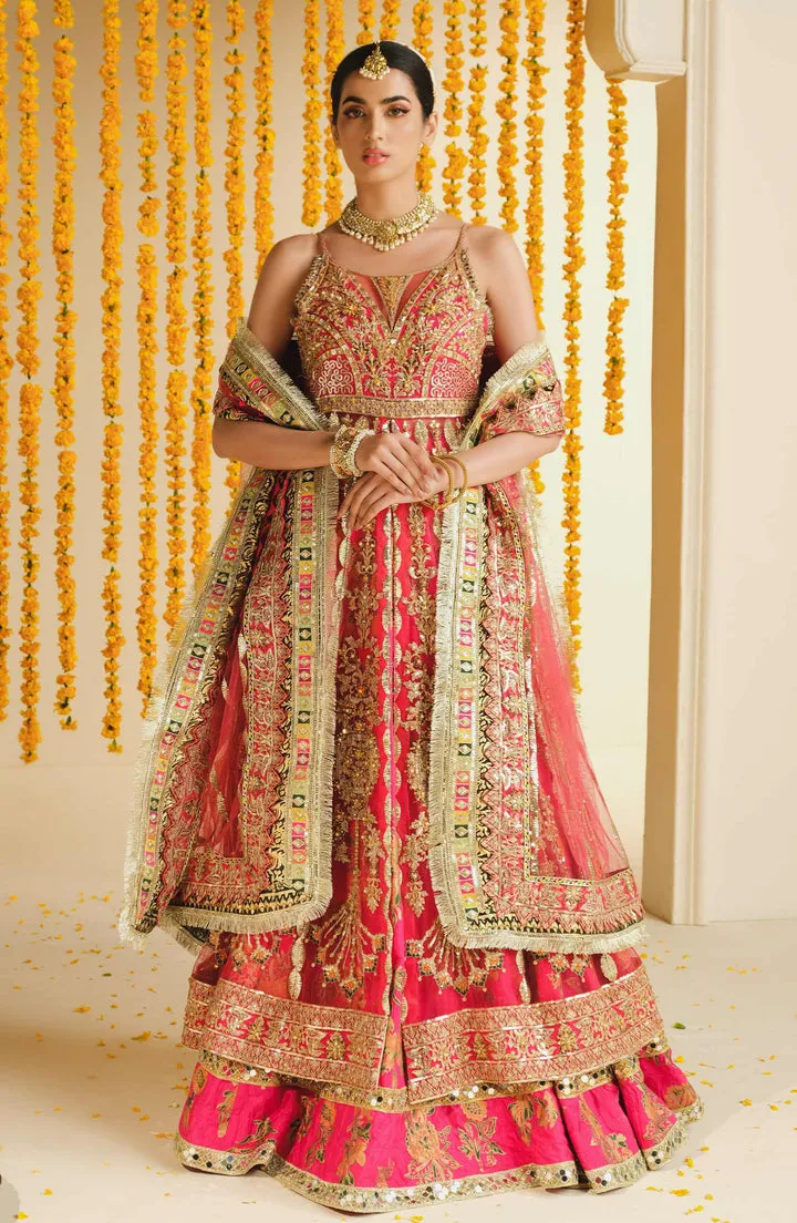 Heavily Embellished Pink Double Layered Pishwas Pakistani Wedding Dress