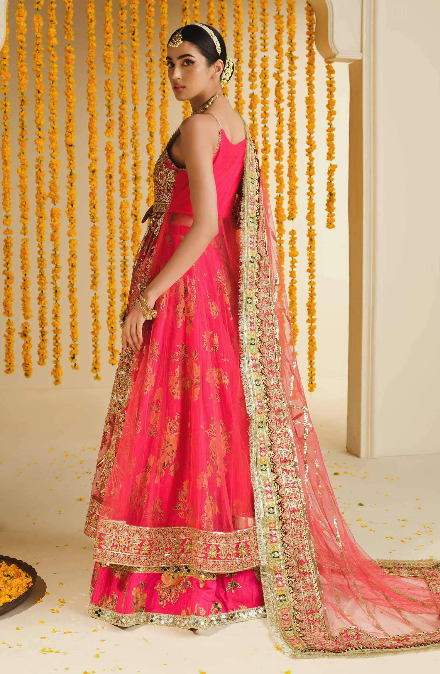 Heavily Embellished Pink Double Layered Pishwas Pakistani Wedding Dress