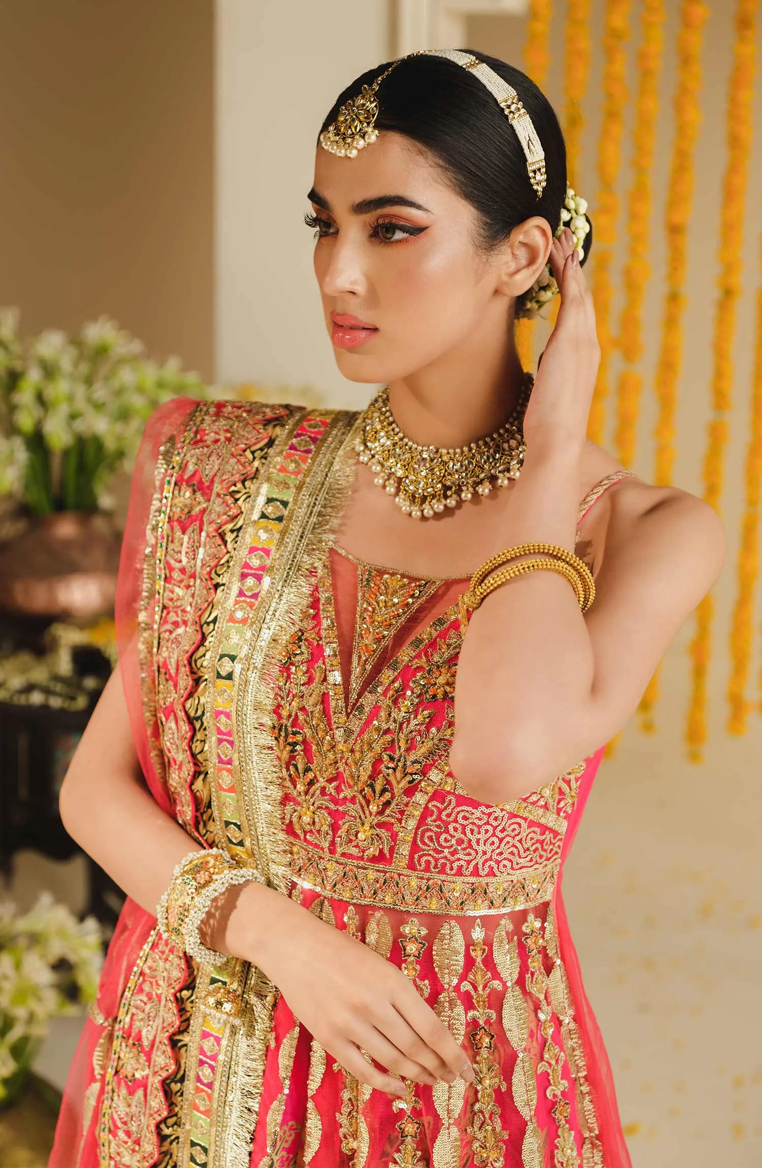Heavily Embellished Pink Double Layered Pishwas Pakistani Wedding Dress