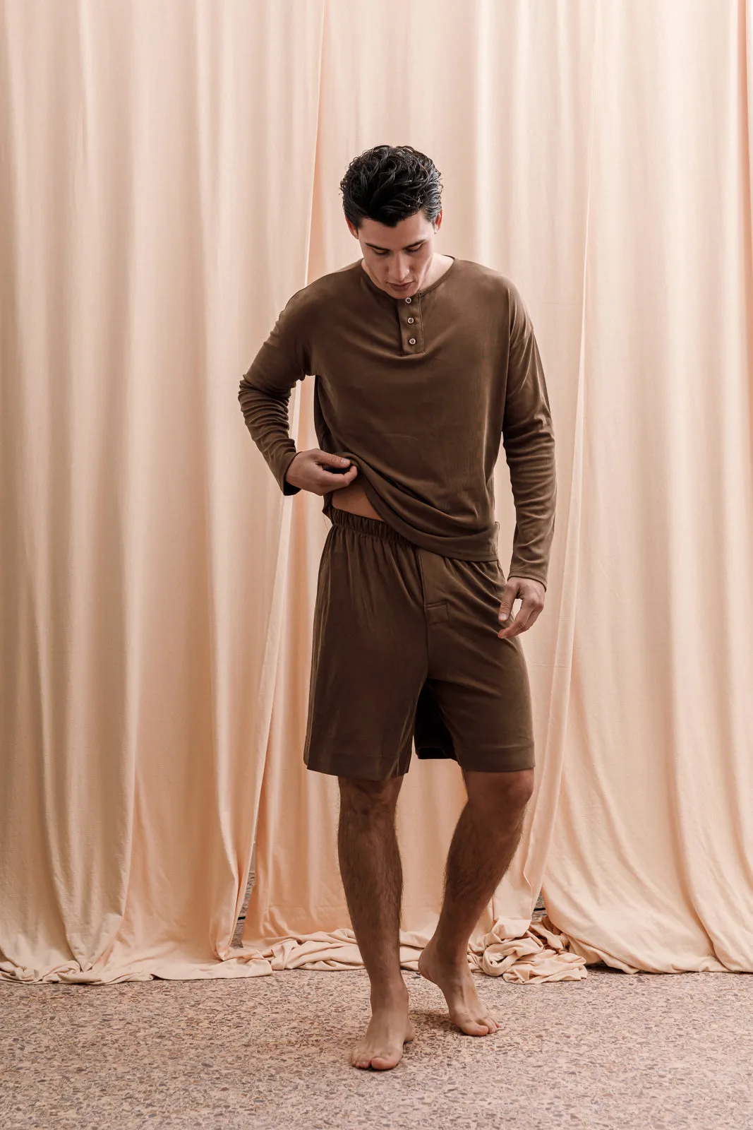 Iberis Ribbed Boxer Shorts Brown