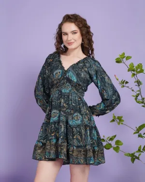 Inara celestial teal boho mini dress
