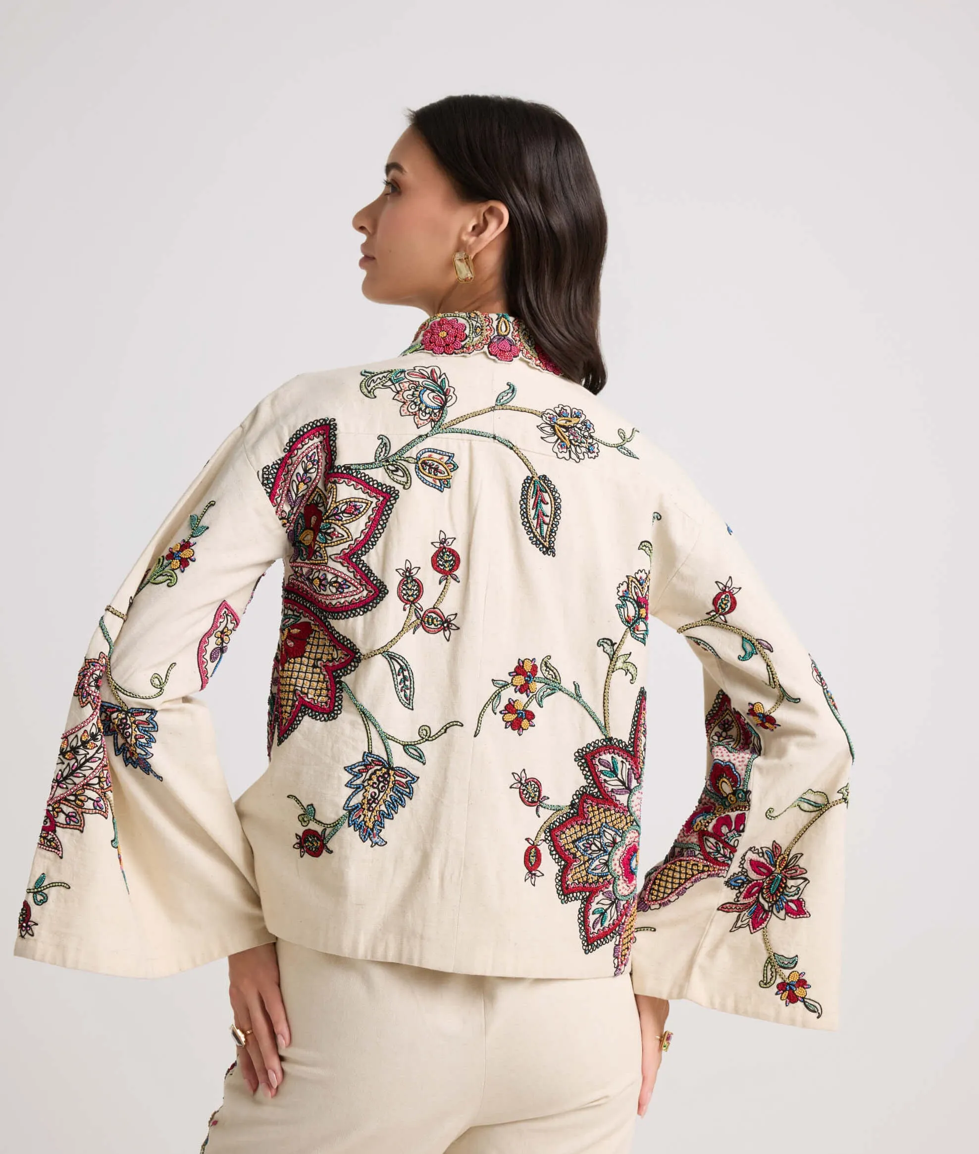 Ivory contrast floral cordwork short jacket