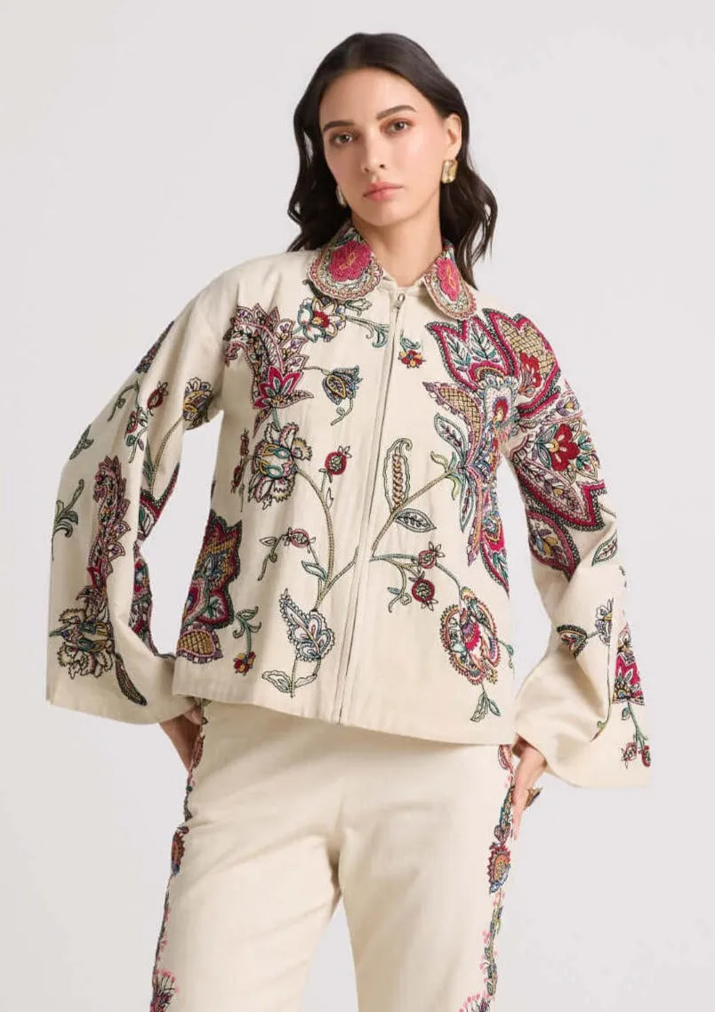Ivory contrast floral cordwork short jacket