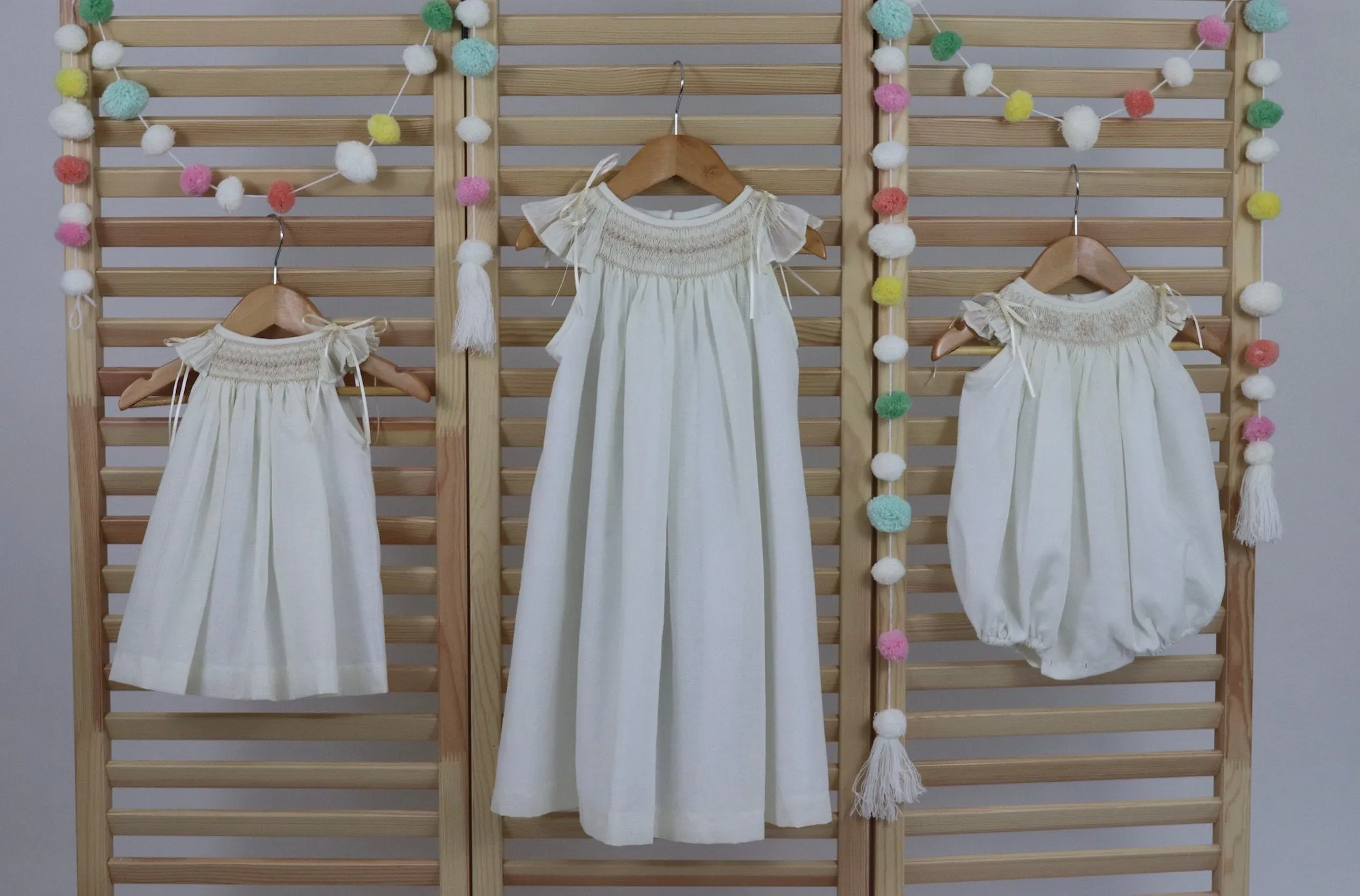 Ivory  Flower Girl Dresses Cotton  Hand Smocked