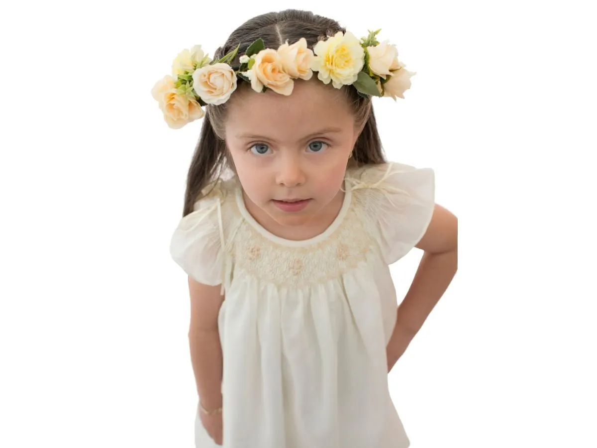Ivory  Flower Girl Dresses Cotton  Hand Smocked