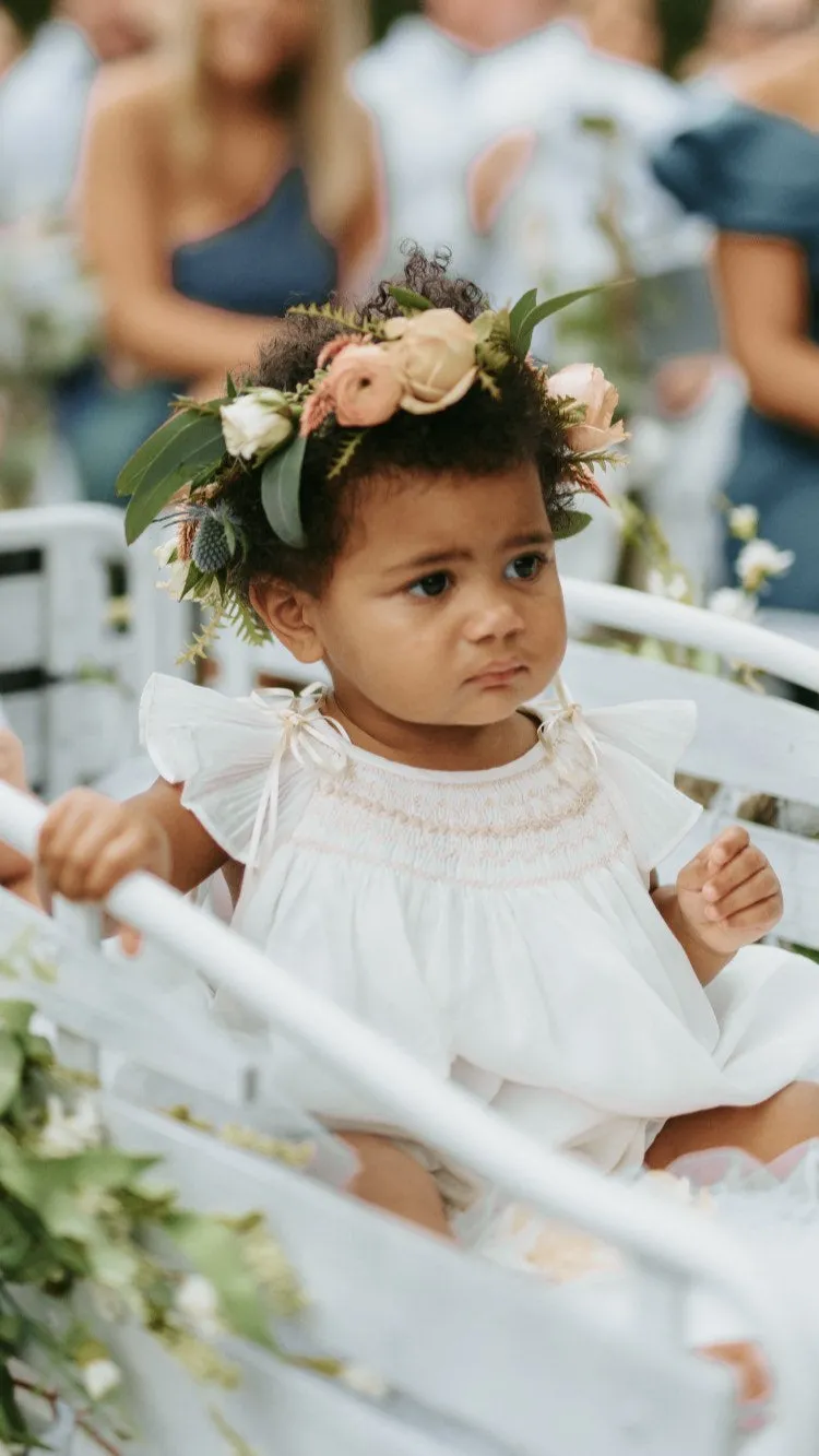 Ivory  Flower Girl Dresses Cotton  Hand Smocked