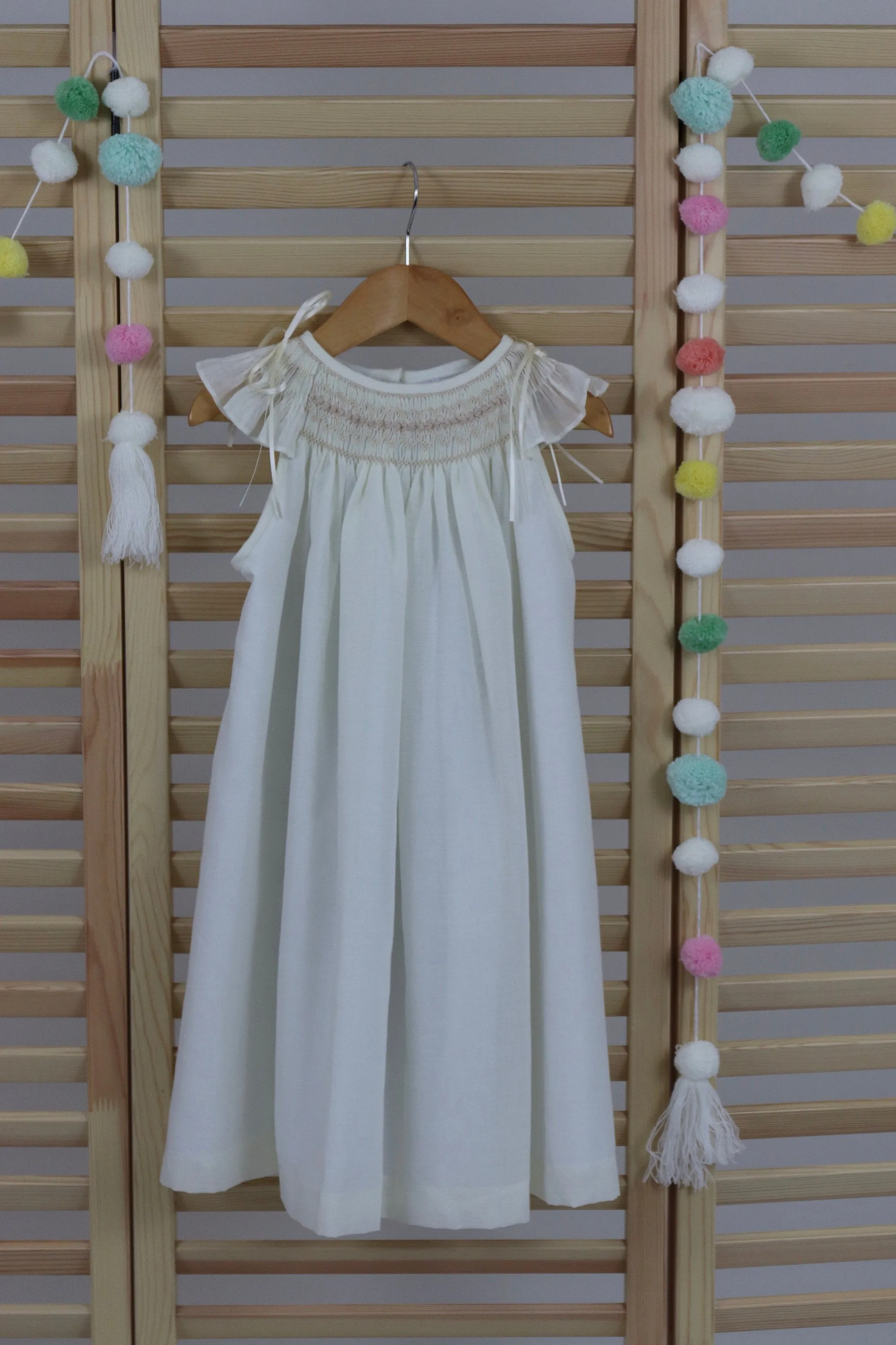 Ivory  Flower Girl Dresses Cotton  Hand Smocked