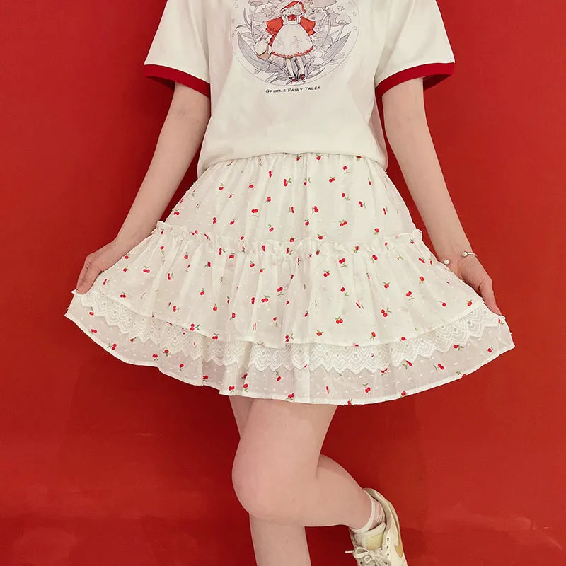 Japanese Cherry Lace Cake Skirt yc50149
