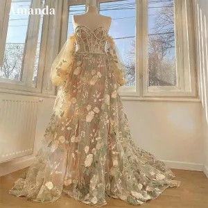 JazzHer Handmade Pearl Beading Prom Dress 2024 Princess Puffy Sleeve Evening Dresses Off Shoulder Party Dresses Robe De Soirée-(PRE-ORDER)