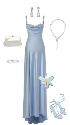 JazzHer Pretty A line Straps Light Sky Blue Satin Long Party Dress Prom Dresses (PRE-ORDER)