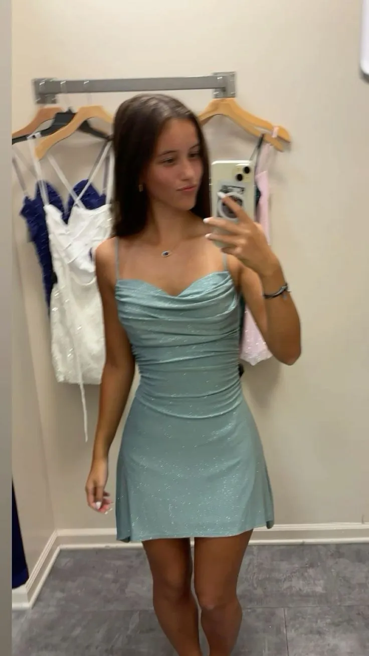JazzHer Sexy Sheath Light Sky Blue Sequin Homecoming Dresses Short Hoco Dress For Teens (PRE-ORDER)