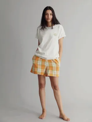 Jim Jam Organic Cotton Pyjama Short Set | Off White & Orange Check