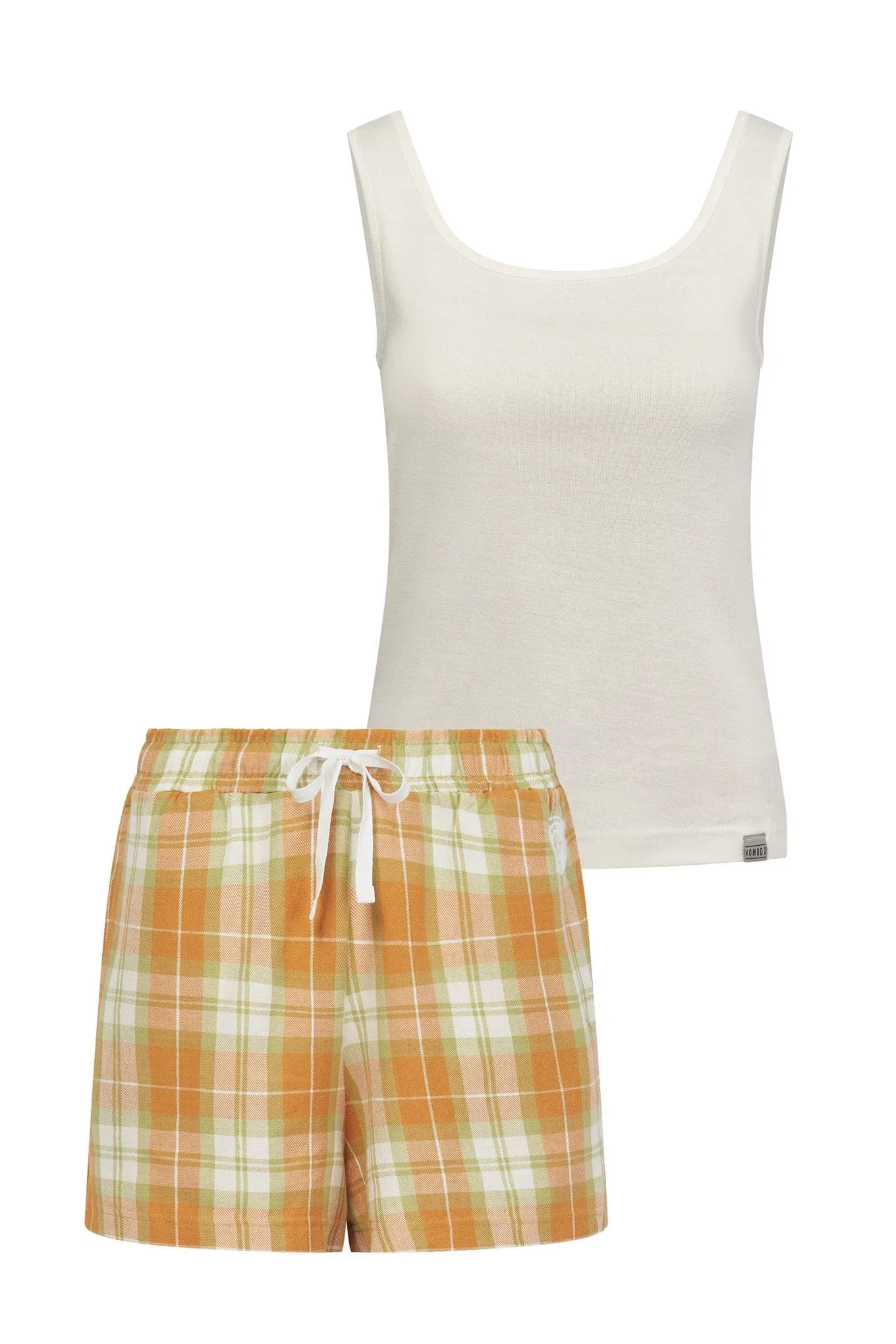 Jim Jam Organic Cotton Pyjama Short Set | Off White & Orange Check