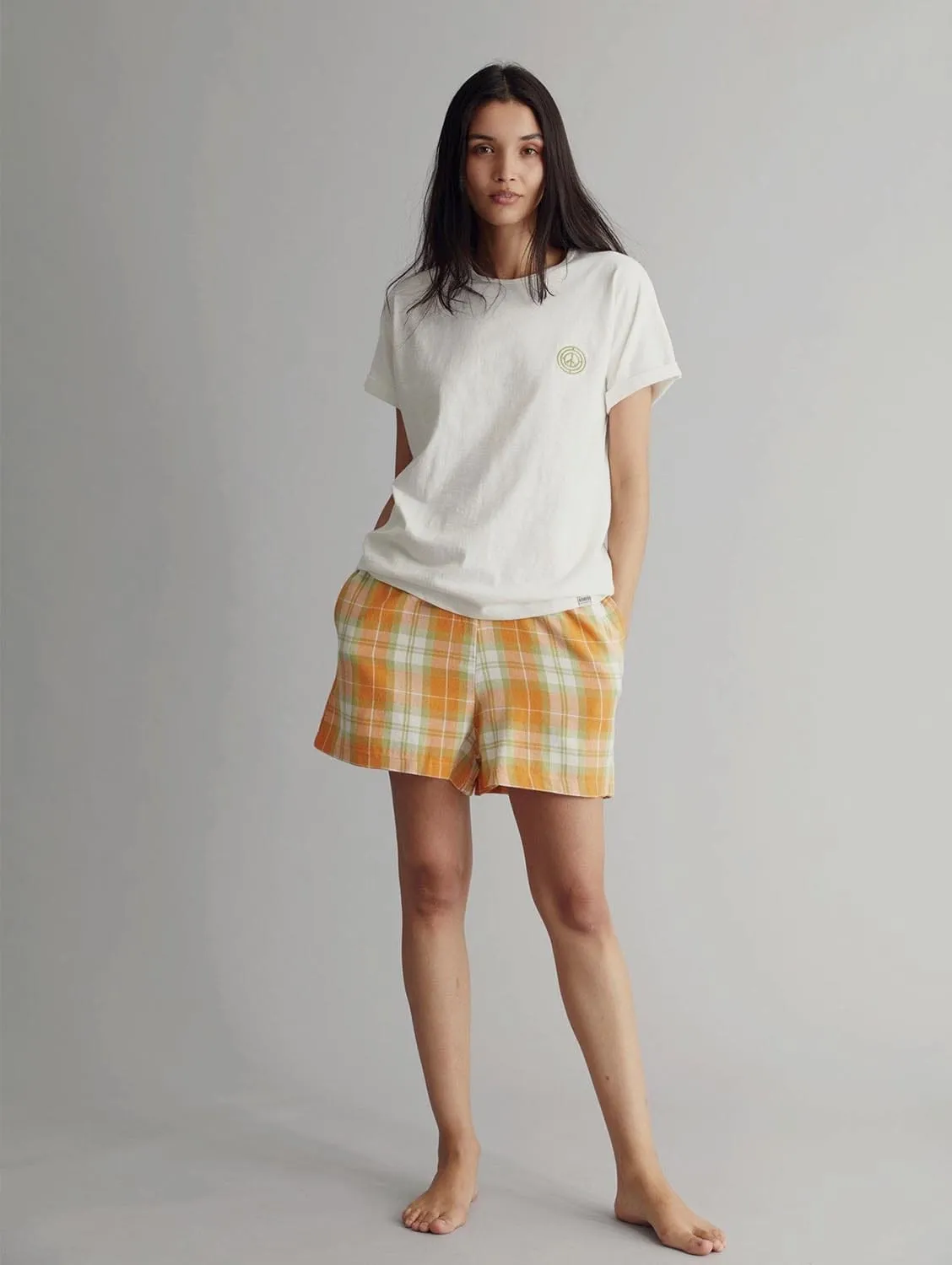 Jim Jam Organic Cotton Pyjama Short Set | Off White & Orange Check