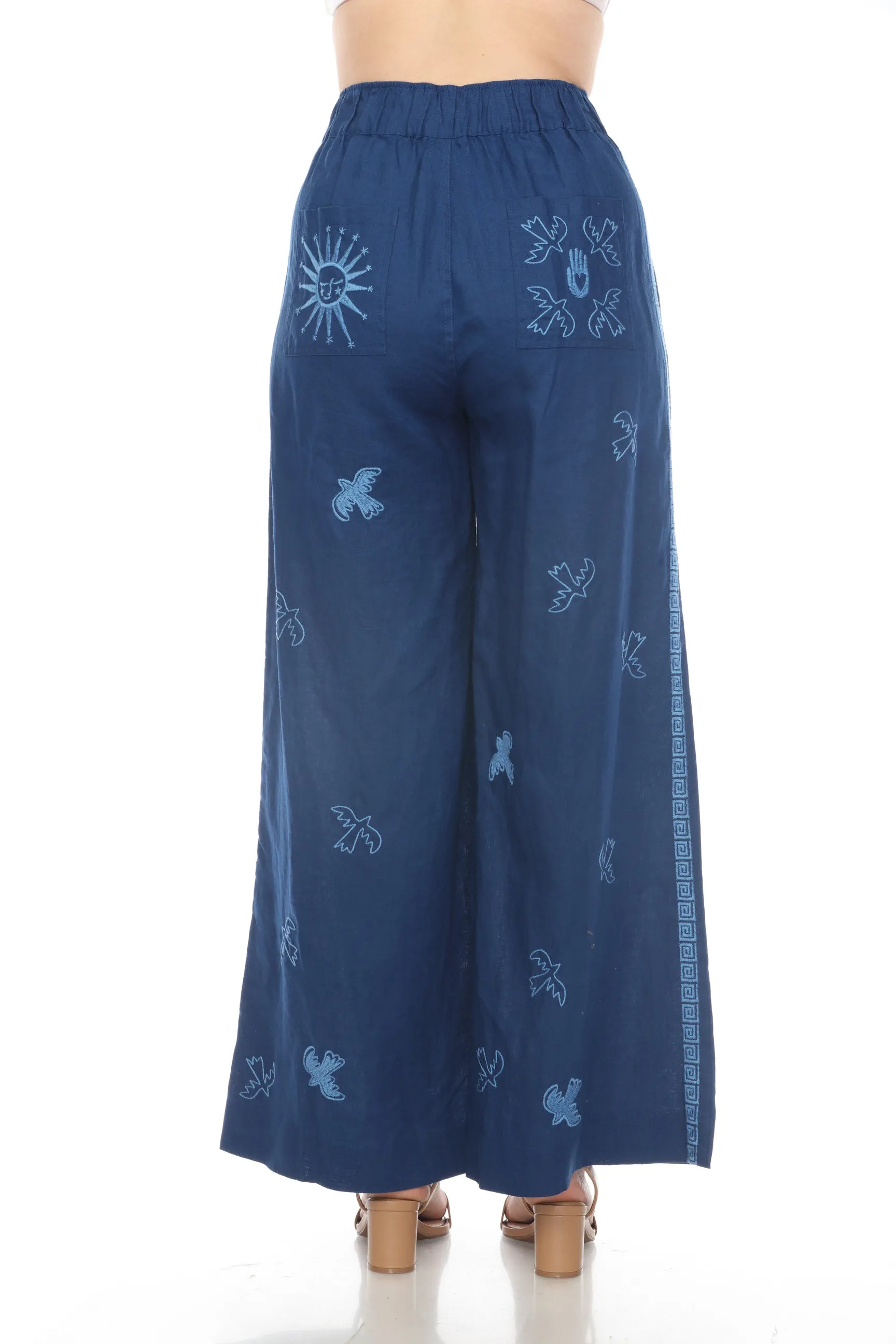 Johnny Was JWLA Linen Embroidered Palazzo Pants Boho Chic J69324