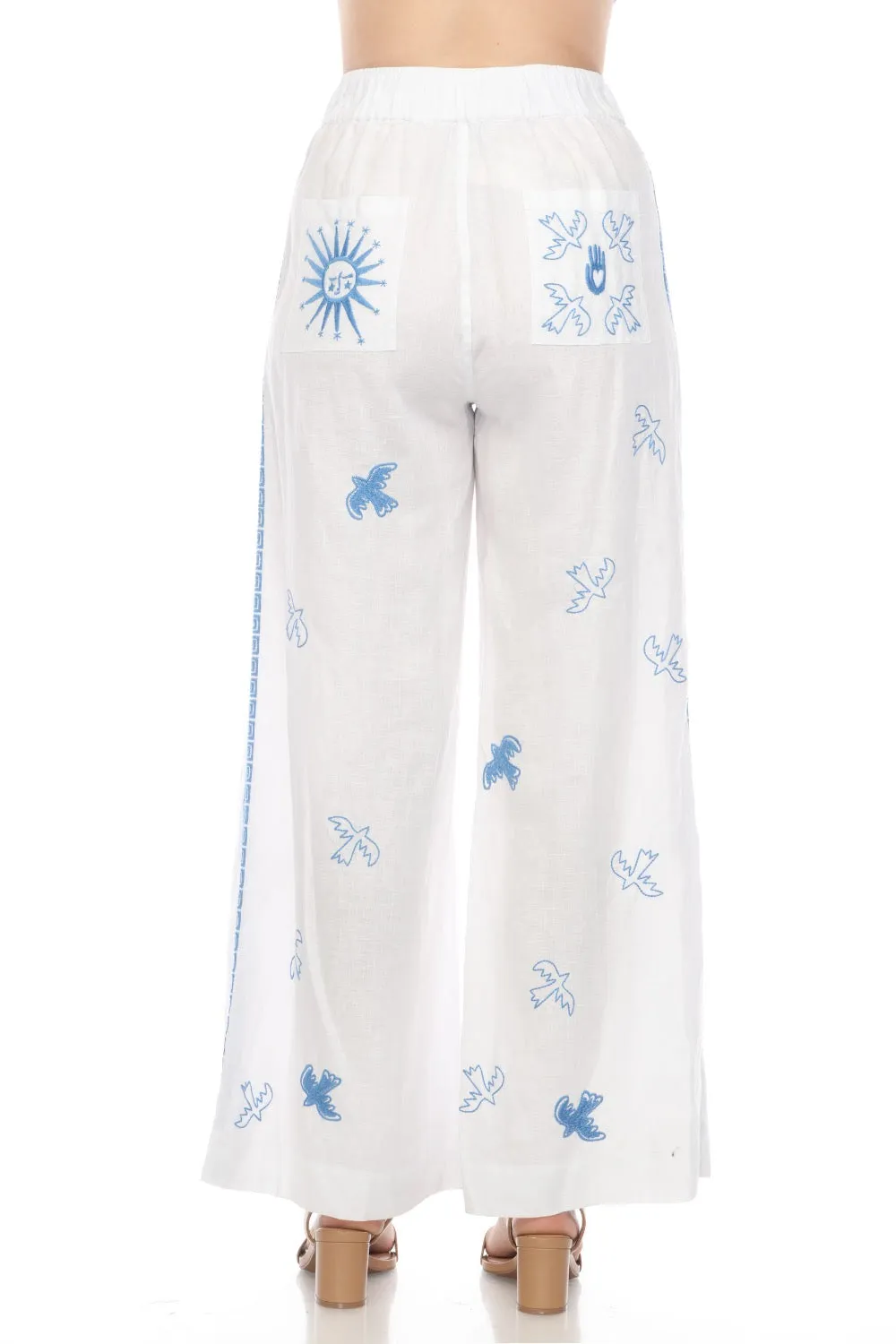 Johnny Was JWLA Linen Embroidered Palazzo Pants Boho Chic J69324