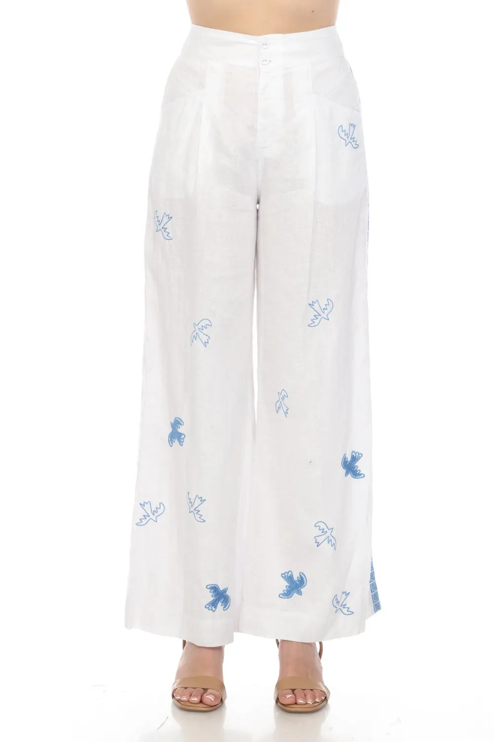 Johnny Was JWLA Linen Embroidered Palazzo Pants Boho Chic J69324