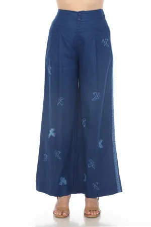 Johnny Was JWLA Linen Embroidered Palazzo Pants Boho Chic J69324