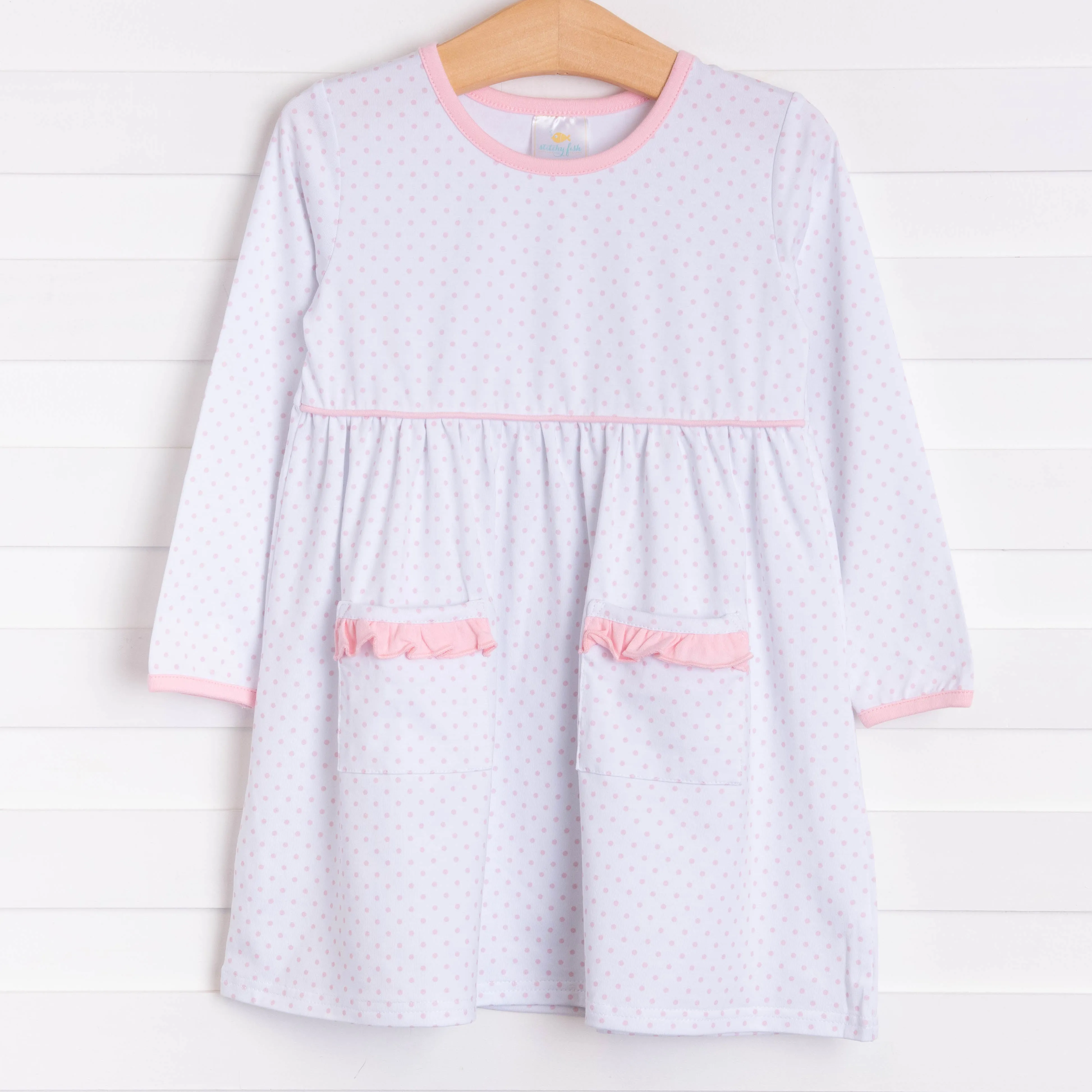Josie Popover Dress, Pink Dot