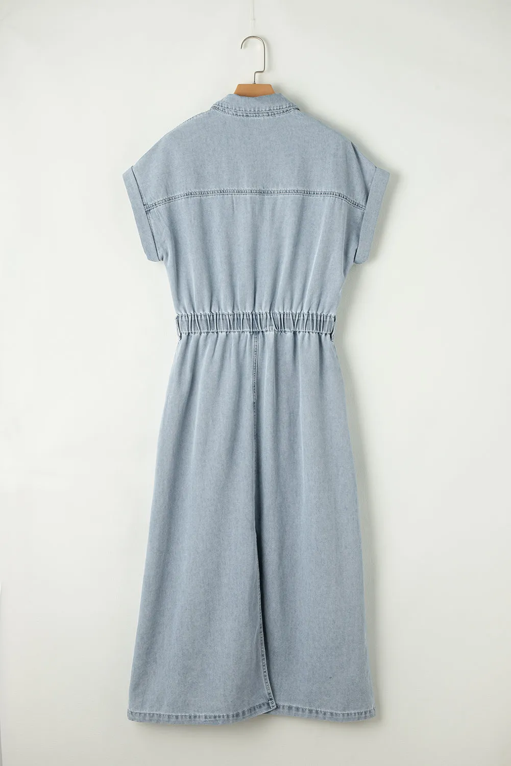 KaleaBoutique Short Batwing Sleeve Slit Back Denim Dress