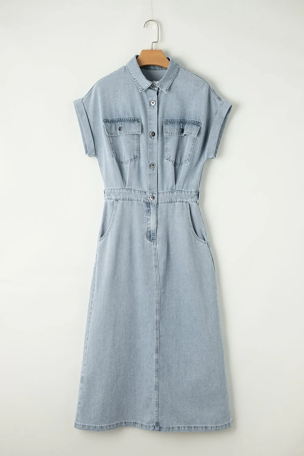 KaleaBoutique Short Batwing Sleeve Slit Back Denim Dress