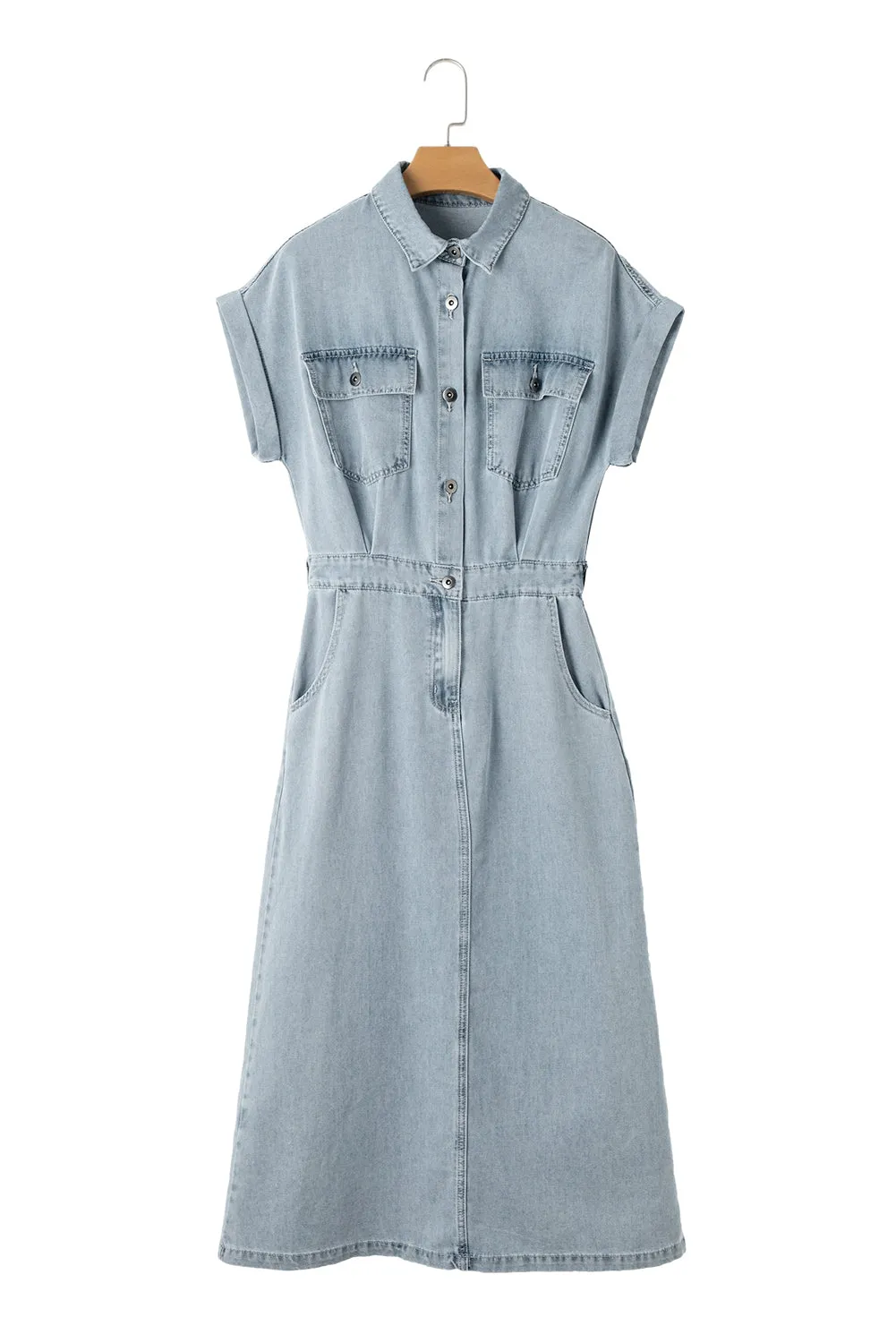 KaleaBoutique Short Batwing Sleeve Slit Back Denim Dress