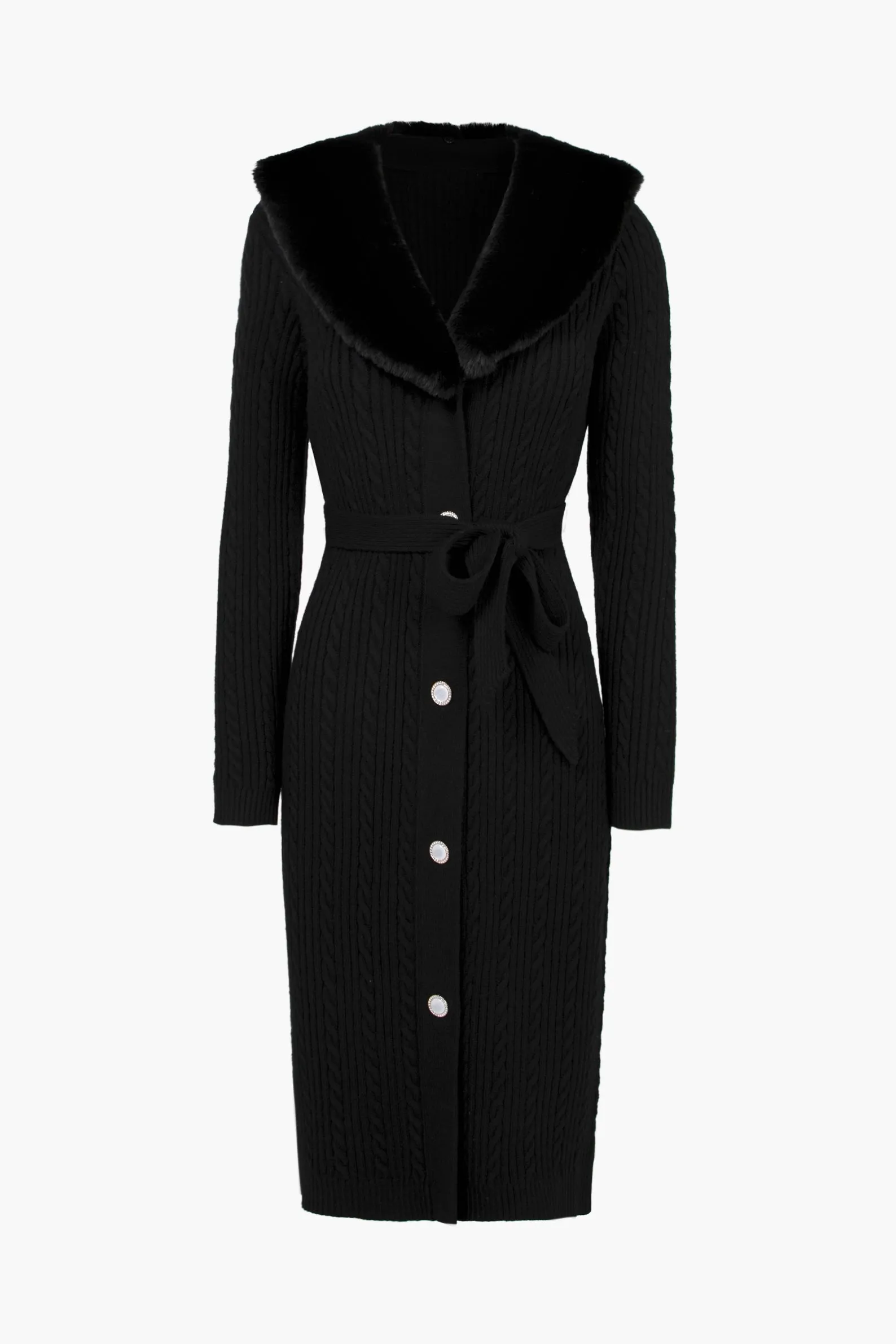 Karlene Detachable Faux Fur Collar Sweater Dress