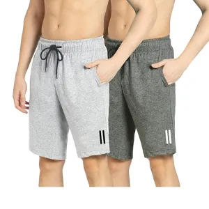 Kart Black Men's Knee Length Loopknitt Fabirc Cotton Shorts (Pack Of 2) | GRY_ADNRA-DBL