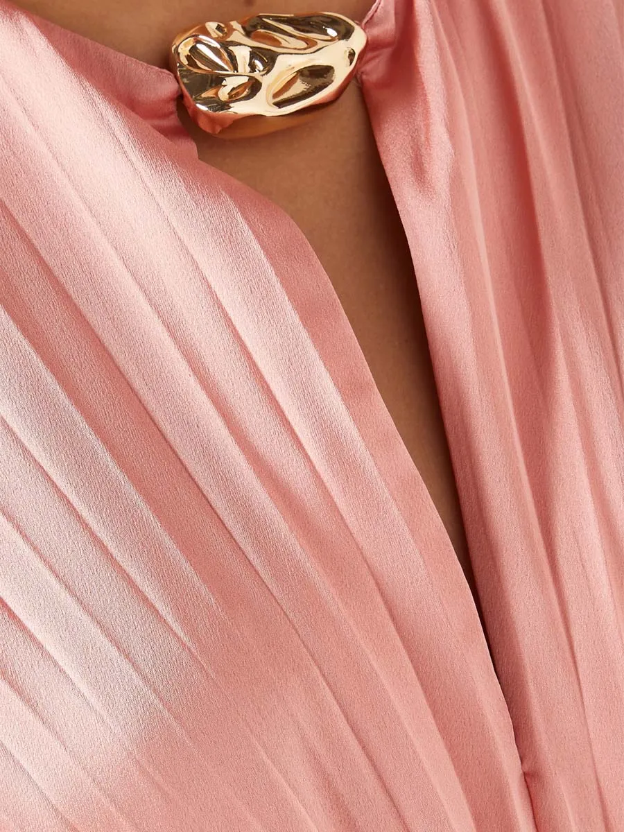 Keyhole Neck Pleated Maxi Dress