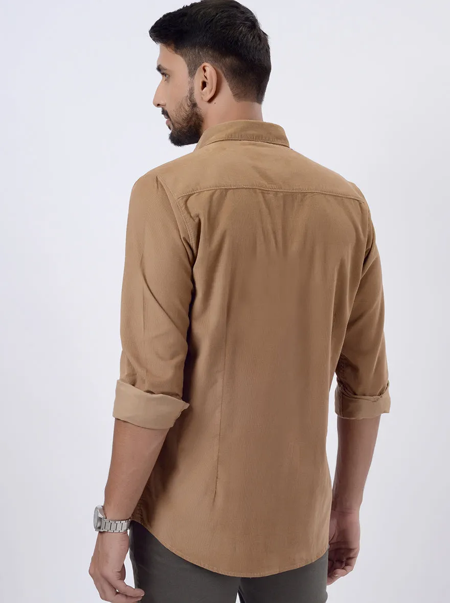 Khaki Solid Slim Fit Casual Shirt | JadeBlue