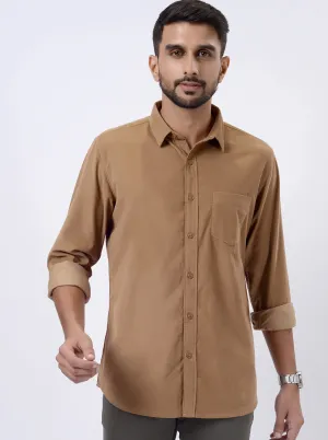 Khaki Solid Slim Fit Casual Shirt | JadeBlue