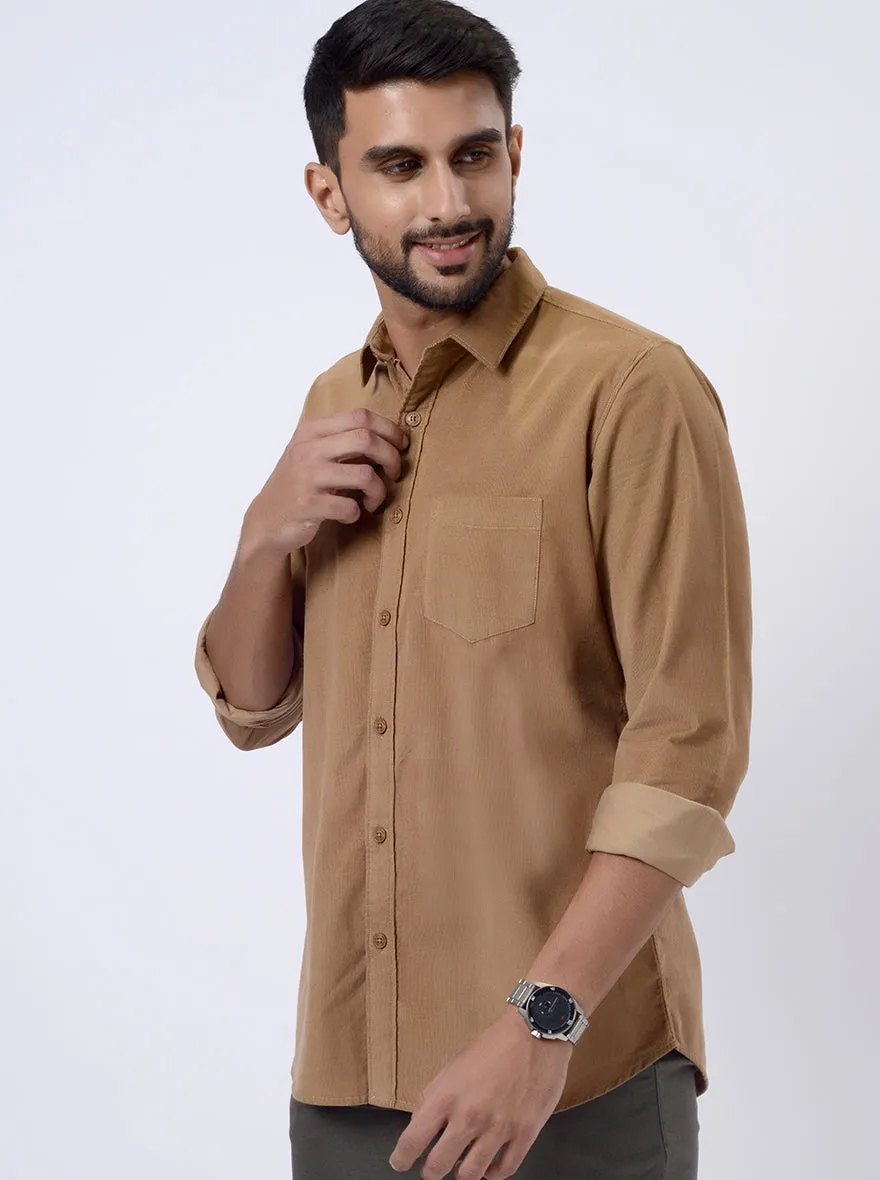 Khaki Solid Slim Fit Casual Shirt | JadeBlue
