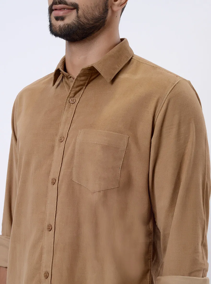 Khaki Solid Slim Fit Casual Shirt | JadeBlue