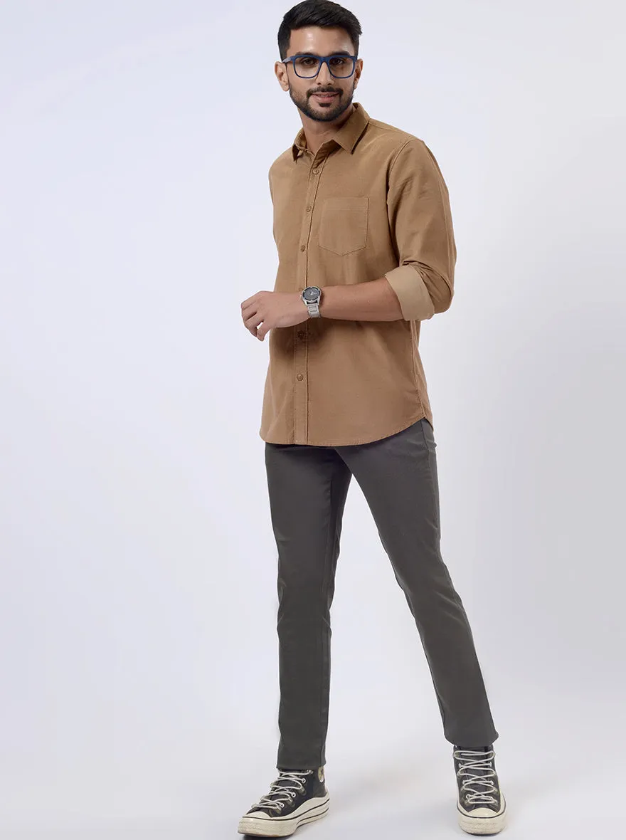 Khaki Solid Slim Fit Casual Shirt | JadeBlue