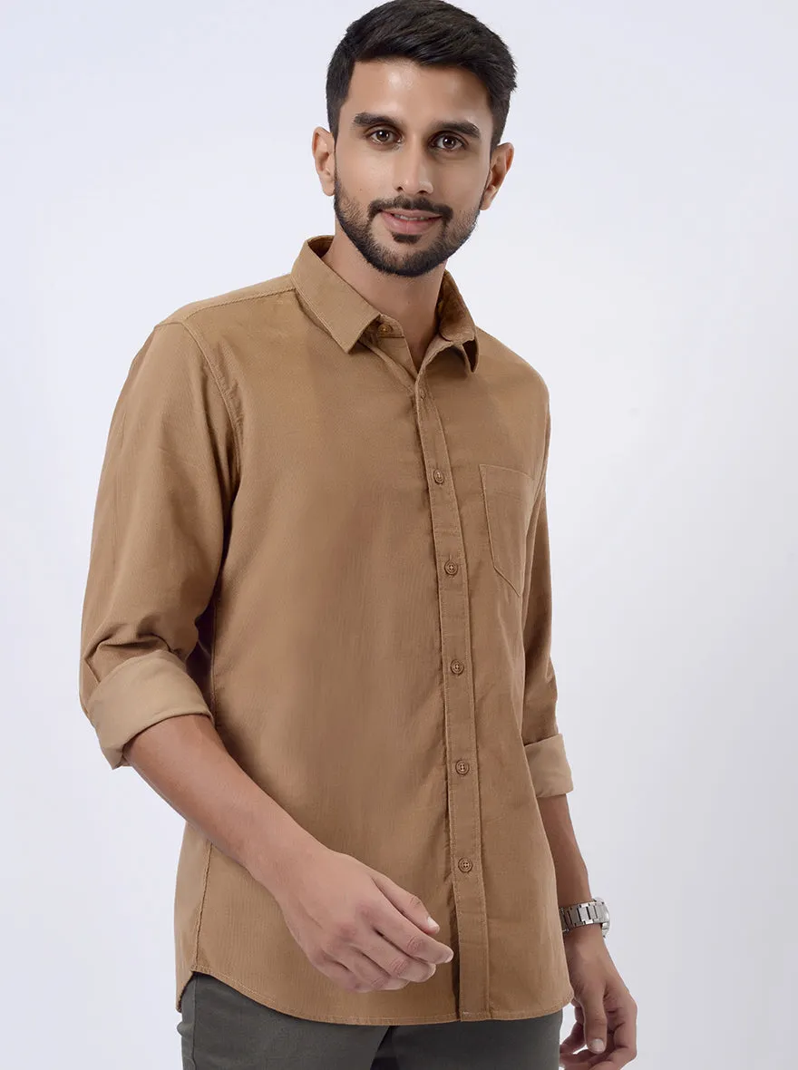 Khaki Solid Slim Fit Casual Shirt | JadeBlue