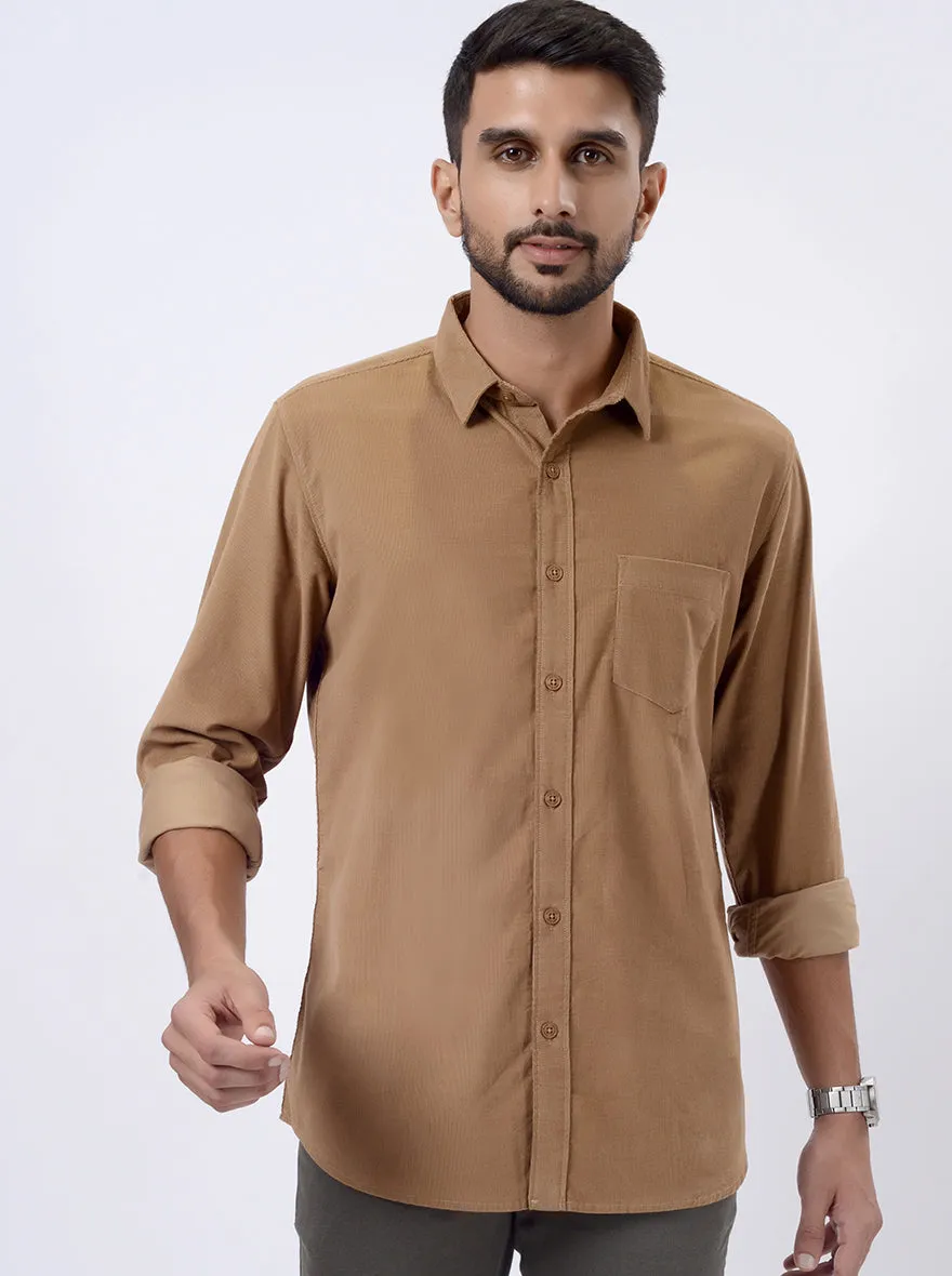 Khaki Solid Slim Fit Casual Shirt | JadeBlue