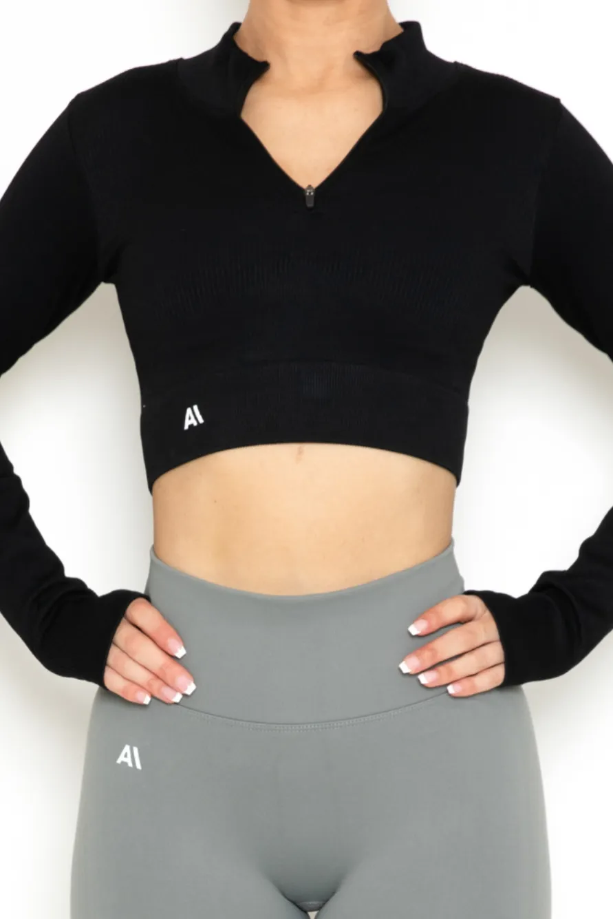 Khloe Zip Crop Top Black