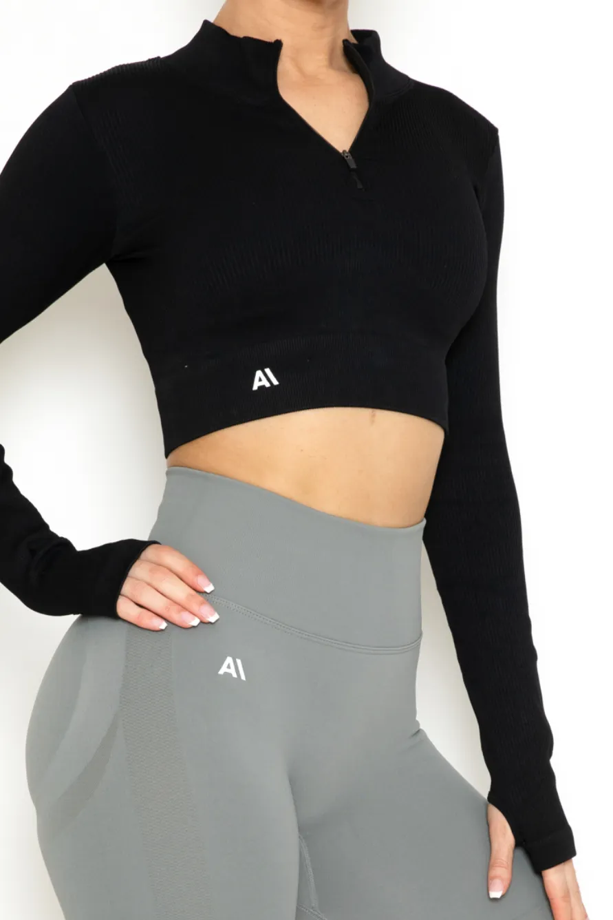Khloe Zip Crop Top Black